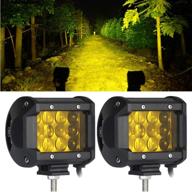 🚚 pack of 2 led light bars, 4-inch 4d lenses, 36w, triple yellow (amber) pod row beam, waterproof flood spot combo driving fog light for truck off-road, jeep, suv, atv, utv, and boat use logo