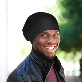 img 2 attached to Black and Gray Silk Satin Bonnet Set for Men with Natural Curly Wave Hair