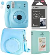 📸 fujifilm instax mini 11 ice blue instant camera bundle: fuji case, photo album, 10 monochrome films & character edition logo