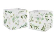 🌺 set of 2 floral leaf foldable fabric storage cube bins boxes organizer for kids, babies, and children - green and white boho watercolor botanical woodland tropical garden - by sweet jojo designs logo