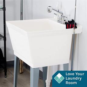 img 2 attached to 🚰 White Utility Sink Laundry Tub: Pull Out Chrome Faucet, Sprayer Spout, Large Free Standing Wash Station Tubs for Washing Room, Basement, Garage or Shop