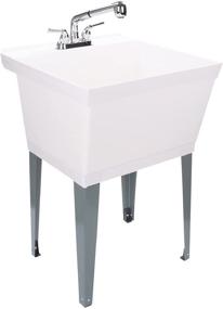 img 4 attached to 🚰 White Utility Sink Laundry Tub: Pull Out Chrome Faucet, Sprayer Spout, Large Free Standing Wash Station Tubs for Washing Room, Basement, Garage or Shop
