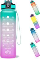 💧 vingeyokey 32 oz water bottle with straw and time marker - leakproof, bpa-free frosted tritan portable reusable fitness sport 1l water bottle, green/purple логотип