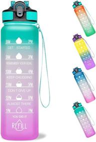 img 4 attached to 💧 VingeyoKey 32 oz Water Bottle with Straw and Time Marker - Leakproof, BPA-Free Frosted Tritan Portable Reusable Fitness Sport 1L Water Bottle, Green/Purple