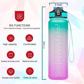 img 3 attached to 💧 VingeyoKey 32 oz Water Bottle with Straw and Time Marker - Leakproof, BPA-Free Frosted Tritan Portable Reusable Fitness Sport 1L Water Bottle, Green/Purple