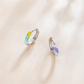 img 2 attached to 💎 GDDX Rainbow Huggie Hoop Stud Earrings in Sterling Silver with Cubic Zirconia Cuff – Elegant Earrings for Women and Girls