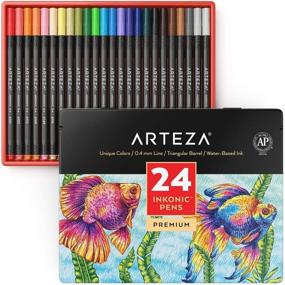 img 4 attached to ARTEZA Inkonic Fineliners Fine Point Pens, Set of 24 Fine Tip Markers with Color Numbers, 0.4mm Tips, Ergonomic Barrels, Vibrant Assorted Colors for Coloring, Drawing & Detailing