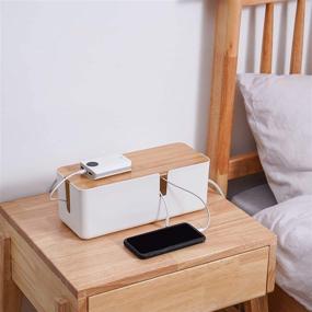 img 2 attached to 📦 Changsuo Cable Management Box with Bamboo Lid - Small Wire Organizer & Cord Concealer for Power Strips, Extension Cords & Surge Protectors (White)