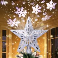 🌟 aerwo lighted star tree topper with rotating snowflake projector lights - 3d glitter hollow star for christmas tree decorations логотип