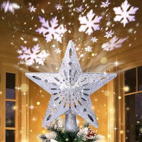 img 4 attached to 🌟 AerWo Lighted Star Tree Topper with Rotating Snowflake Projector Lights - 3D Glitter Hollow Star for Christmas Tree Decorations
