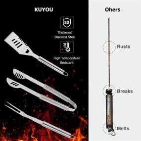 img 1 attached to 🔥 25Pcs KUYOU Stainless Steel Grilling Accessories BBQ Grill Tools Set for Men & Women – Ideal for Smoker, Camping, Kitchen, Backyard Barbecue – Includes Carry Case Bag & Thermometer