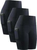 🩳 cadmus 3 pack women's high waist shorts - 8" workout biker shorts with dual side pockets logo