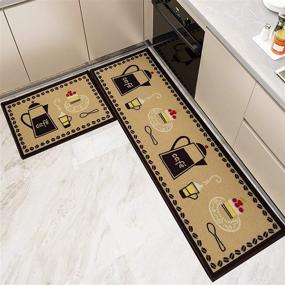 img 4 attached to 🏠 Нескользящие стиральные кухонные ковры и коврики, набор из 2-х штук, поглощающие воду микрофибра, кухонные коврики с резиновым основанием, мягкий коврик-площадка для домашнего и кафе интерьера.