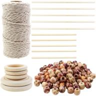 heatoe natural cotton macrame cord diy bundle: 164 yards cord, 20 wooden sticks, 6 wood rings, 100 painted wooden beads – perfect for stunning plant hangers, wall art, pillows, crafts, knitting+ logo