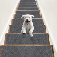 rioland non-slip stair treads carpet indoor: 14 pack stair rugs for wooden steps - anti moving stair runners for safety - ideal for dogs, elders, and kids - size: 8” x 30” - color: grey white logo