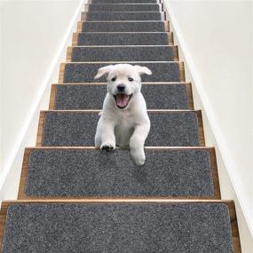 img 4 attached to RIOLAND Non-Slip Stair Treads Carpet Indoor: 14 Pack Stair Rugs for Wooden Steps - Anti Moving Stair Runners for Safety - Ideal for Dogs, Elders, and Kids - Size: 8” x 30” - Color: Grey White