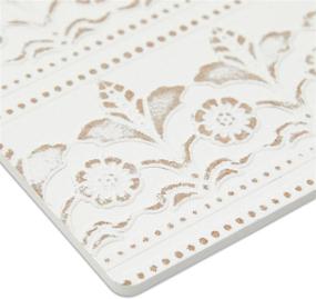 img 1 attached to 🌼 Rustic Farmhouse White Floral Print Wood Drink Coasters Set with Holder for Tabletop Protection - Square, Pack of 6