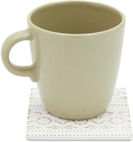 img 2 attached to 🌼 Rustic Farmhouse White Floral Print Wood Drink Coasters Set with Holder for Tabletop Protection - Square, Pack of 6