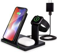 🔌 3-in-1 wireless charging dock for apple products and qi-certified phones - includes qc 3.0 adapter - compatible with samsung s10 s9 s8 s7 logo