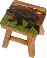 exquisite bear in mountains design: hand carved acacia hardwood decorative short stool logo