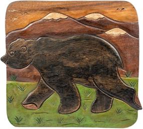 img 2 attached to Exquisite Bear in Mountains Design: Hand Carved Acacia Hardwood Decorative Short Stool