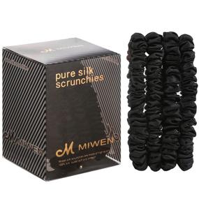 img 4 attached to 👱 Miwen Silk Scrunchies for Women: Small Black 100% Pure Mulberry Silk Hair Ties - 22 Momme, Soft & Shiny, Non-Damaging - Pack of 4