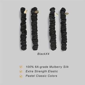 img 3 attached to 👱 Miwen Silk Scrunchies for Women: Small Black 100% Pure Mulberry Silk Hair Ties - 22 Momme, Soft & Shiny, Non-Damaging - Pack of 4