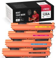 🖨️ lemero remanufactured hp 126a toner cartridge 4-pack: black, cyan, magenta, yellow - compatible with laserjet pro cp1025nw m175nw m275 m275nw logo