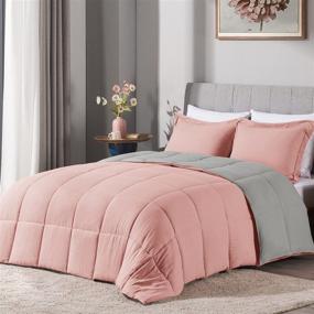 img 4 attached to 🛏️ LOVTEX King Bed Comforter Set - 3PCS Reversible Pink/Grey Washed Microfiber Comforter Set - Down Alternative Comforter with 2 Pillow Shams