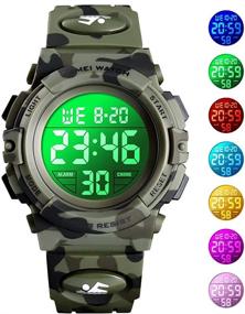 img 1 attached to 🕑 Ultimate Kids Digital Watch Alarm Clock: 12/24 H Stopwatch, 7 Colorful Led, Boy Girl Wristwatch, Multi Function, 50M Waterproof, Children Sports Watches