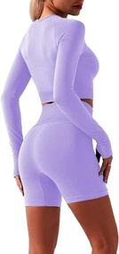 img 1 attached to HCKG Women's Yoga Activewear Set - Long Sleeve Crop Tops & High Waisted Compression Shorts for Workout & Gym
