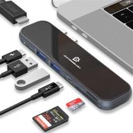 7-in-1 usb c hub for macbook pro - hdmi, power delivery, thunderbolt 3, sd tf card reader, 2 usb 3.0 ports - usbc to hdmi macbook multiport accessories logo