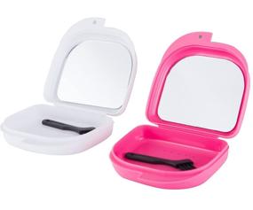 img 4 attached to 2-Piece Retainer Case Set with Mirror and Free Brush - Orthodontic Dental Retainer Box, Denture Storage Container, Mouth Guard Case for Improved Hygiene and Convenience
