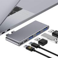 🔌 usb c hub for macbook pro 2018/2017/2016: 5 in 1 adapter with thunderbolt 3 pd port, 3 usb 3.0 ports, 5k video output, and usb c data port logo