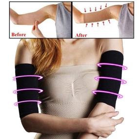 img 2 attached to 💪 2 Pair Elastic Compression Arm Sleeves for Women - Slimming Arm Shaper for Weight Loss, Calorie Burning, and Upper Arm Toning - Sport Fitness Arm Belt in Black and Nude