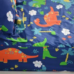 img 1 attached to 🦕 Brandream Queen Size Kids Sheets, Blue Dinosaur Children Bedding Set with Deep Pockets - 4-Piece Cotton Bed Sheet Set, 18 Inch