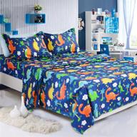 🦕 brandream queen size kids sheets, blue dinosaur children bedding set with deep pockets - 4-piece cotton bed sheet set, 18 inch logo