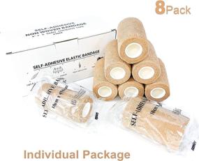 img 1 attached to 🏥 Beige Self Adhesive Cohesive Bandage Wrap - 8 Pack, 4 inches x 5 Yards, Non-Woven Wrap Rolls, Athletic Tape for Wrist, Ankle, Hand, Leg - Premium-Grade Medical Stretch Wrap (in Beige)