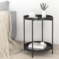 🪑 versatile tzamli round side table: foldable iron metal double sofa coffee table tray, perfect for living room, office, or balcony flower stand (15.75 x 20 in, black) logo