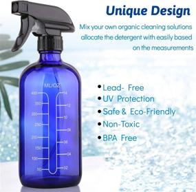 img 3 attached to 🔵 16oz Cobalt Blue Glass Spray Bottles: Reusable & Refillable Container for Essential Oils, Cleaning Products - With Measurements, Funnel, and Labels (2 Pack)