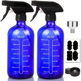 img 4 attached to 🔵 16oz Cobalt Blue Glass Spray Bottles: Reusable & Refillable Container for Essential Oils, Cleaning Products - With Measurements, Funnel, and Labels (2 Pack)