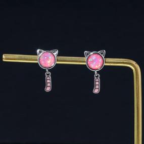 img 1 attached to Airmoly Cat Opal Stud Earrings: Stylish 14K 😺 Gold Plated Cat Jewelry Gift for Women and Girls