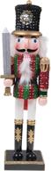 🎅 clever creations festive red and green sequin soldier nutcracker, 14 inch traditional wooden christmas decor for shelves, tables, and more logo