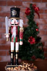img 1 attached to 🎅 Clever Creations Festive Red and Green Sequin Soldier Nutcracker, 14 Inch Traditional Wooden Christmas Decor for Shelves, Tables, and More