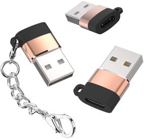 img 4 attached to 🔌 3-пак USB C Female к USB A Мужской адаптер зарядного кабеля с преобразователем с брелоком - Золотой | Совместим с iPhone 12, Samsung S21, iPad Air и другие