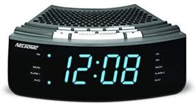 img 1 attached to 📻 Nelsonic AM/FM Clock Radio with Built-in Aux Cord, 10 FM/AM Preset Stations, Wake to Music, Dual Alarm, Large Blue LED Display