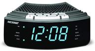 📻 nelsonic am/fm clock radio with built-in aux cord, 10 fm/am preset stations, wake to music, dual alarm, large blue led display logo