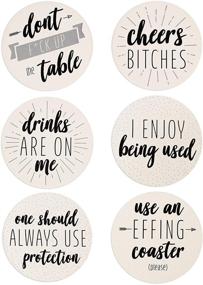 img 2 attached to 🍻 LotFancy Funny Coasters for Drinks Absorbent with Holder - Set of 6 Ceramic Coasters with Cork Base, Round Coasters Featuring 6 Sayings, Non-Slip Bar Room Decor - Perfect Housewarming Gift