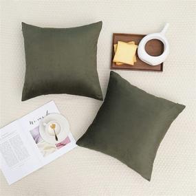 img 3 attached to 🛋️ GERUNSI 2-Pack Olive Green Striped Corduroy Soft Decorative Square Throw Pillow Covers for Couch, Sofa, Bedroom, Car - 18 x 18 Inch (45 x 45 cm)