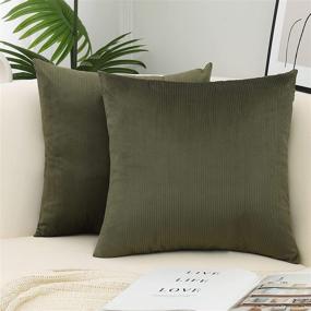 img 4 attached to 🛋️ GERUNSI 2-Pack Olive Green Striped Corduroy Soft Decorative Square Throw Pillow Covers for Couch, Sofa, Bedroom, Car - 18 x 18 Inch (45 x 45 cm)